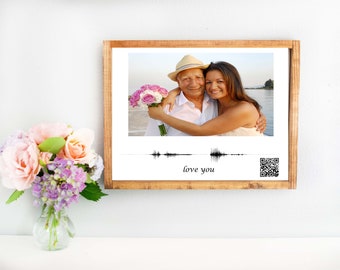 QR voicemail frame, voice recording gift, with picture, personalized in memory, QR code from voicemail or video sign, soundwave print photo