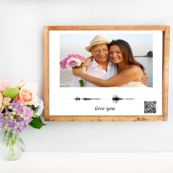 loss of loved one photo sign, voice recording gift, sympathy, personalized in memory, QR code from voicemail or video sign, soundwave print