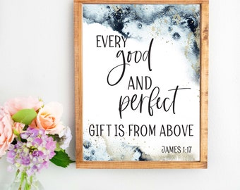 Every Good and Perfect Gift Is From Above, James 1:17 Bible Verse Wood Frame Sign, Christian Home Decor, Scripture Wall Art Print