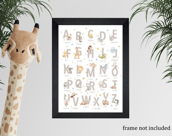 11x14 Canvas Print with Woodland Animals for Your Nursery or Kids Room. wall decor Boho style, alphabet print, motivational, inspirational
