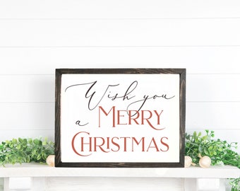 Wish You a Merry Christmas Wood Framed Sign, Holiday decor, Christmas Wall Art, Christian Home Decor, Gift, Scripture Print, Art Print
