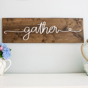 Gather Wood Sign  – Wooden Sayings Wall Décor – Rustic Farmhouse Sign – - Custom Signs Home Decor - Wooden Signs with quotes - Thanksgiving