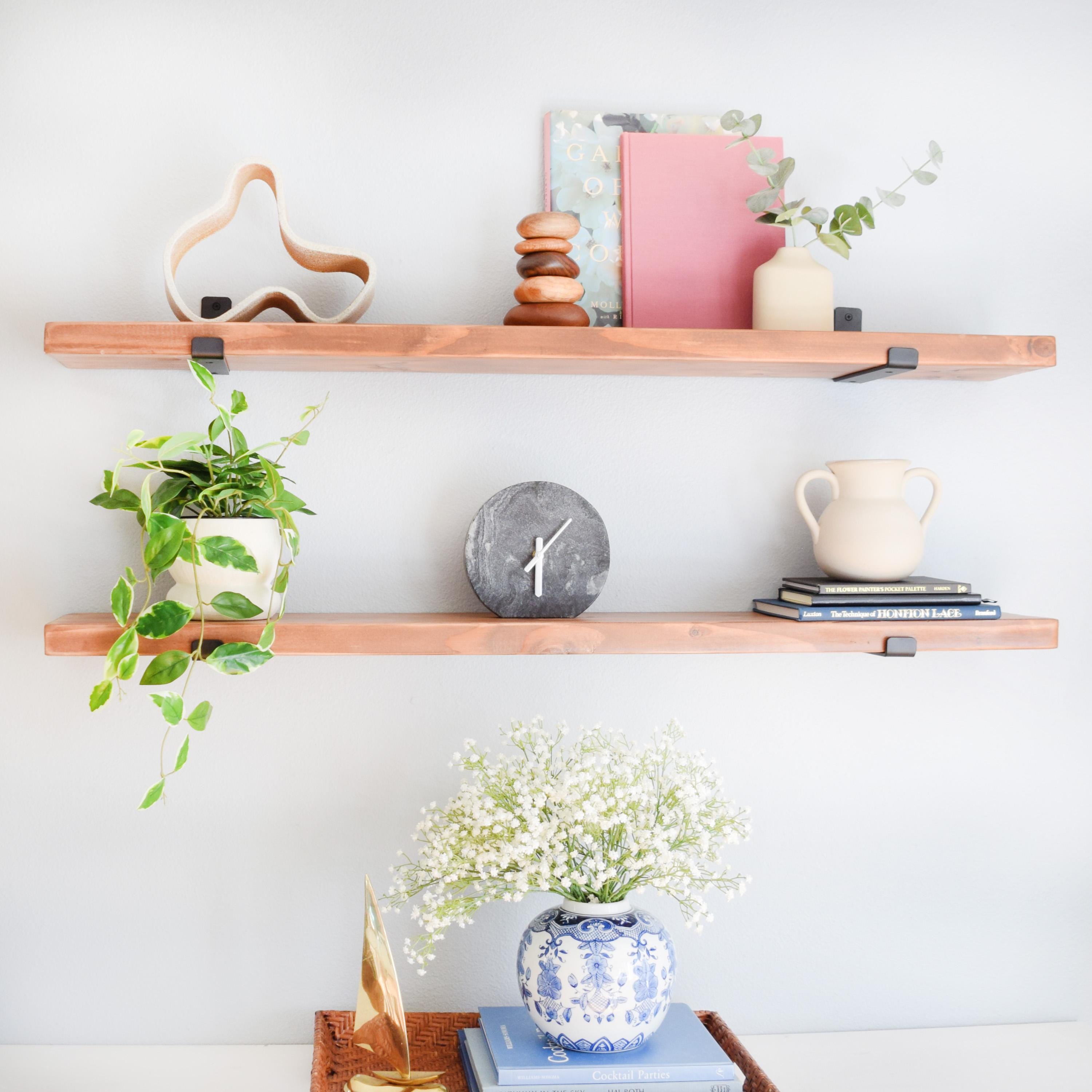 Wood Floating Shelf with Metal Black Brackets, Modern, Rustic Kitchen Shelf, Farmhouse Home Decor, Minimalist Shelves for Wall, Bathroom