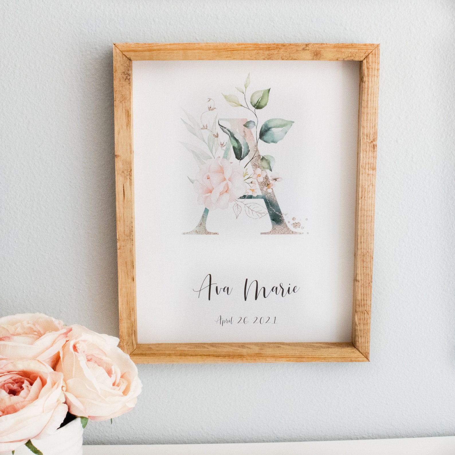 Floral Print Wood Frame Flowers Custom Nursery Sign Decor Etsy