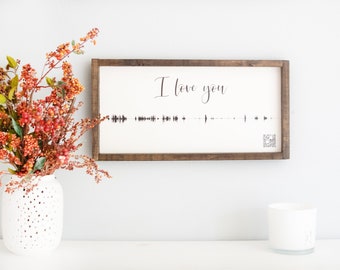 Personalized Memorial gift, Voicemail Message Or Video on QR Code, In loving memory, Voice recording gift, Soundwave Art Wood Framed Sign,