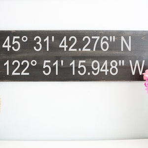 Longitude Latitude Sign, GPS Coordinates Wood Plaque, Unique Wedding Gift, Personalized Wooden Home Décor, Anniversary Gift for Wife