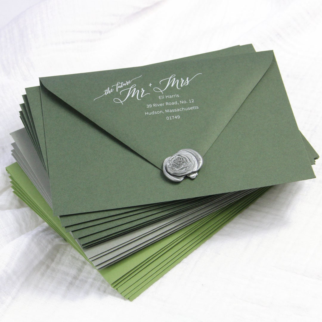 Dusty Green Wedding Envelopes 5x7 A7, A2, A6, A9 More Standard