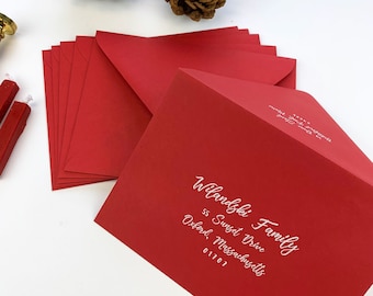 Scarlet Red Envelopes for Holiday Cards, Invitations | Blank or Addressed | 25 Envelopes | 5x7 + More Sizes | Classic Christmas Red Color