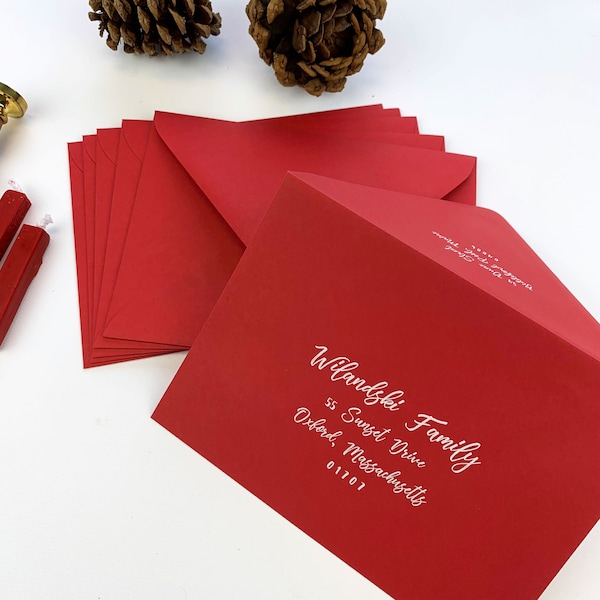 Scarlet Red Envelopes for Holiday Cards, Invitations | Blank or Addressed | 25 Envelopes | 5x7 + More Sizes | Classic Christmas Red Color