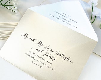 Quartz Pearl White Shimmer Metallic Envelopes for Wedding, Save the Dates | 25 Blank Euro Flap Envelopes | Address Printing Available