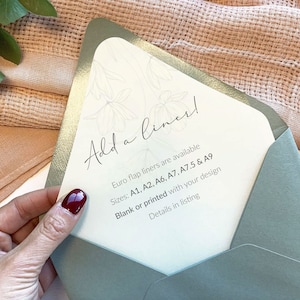 Olive Green Euro Flap Wedding Envelopes A2, A6, A7, A9 More Invitation Sizes 25 Envelopes Order Blank or Personalized with Addresses image 3