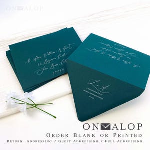 Dark Teal Peacock Envelopes Blank or Printed with Addresses for Invitations, RSVPs | Fancy Thick Paper | 5x7 A7 + More Sizes | 25 Envelopes