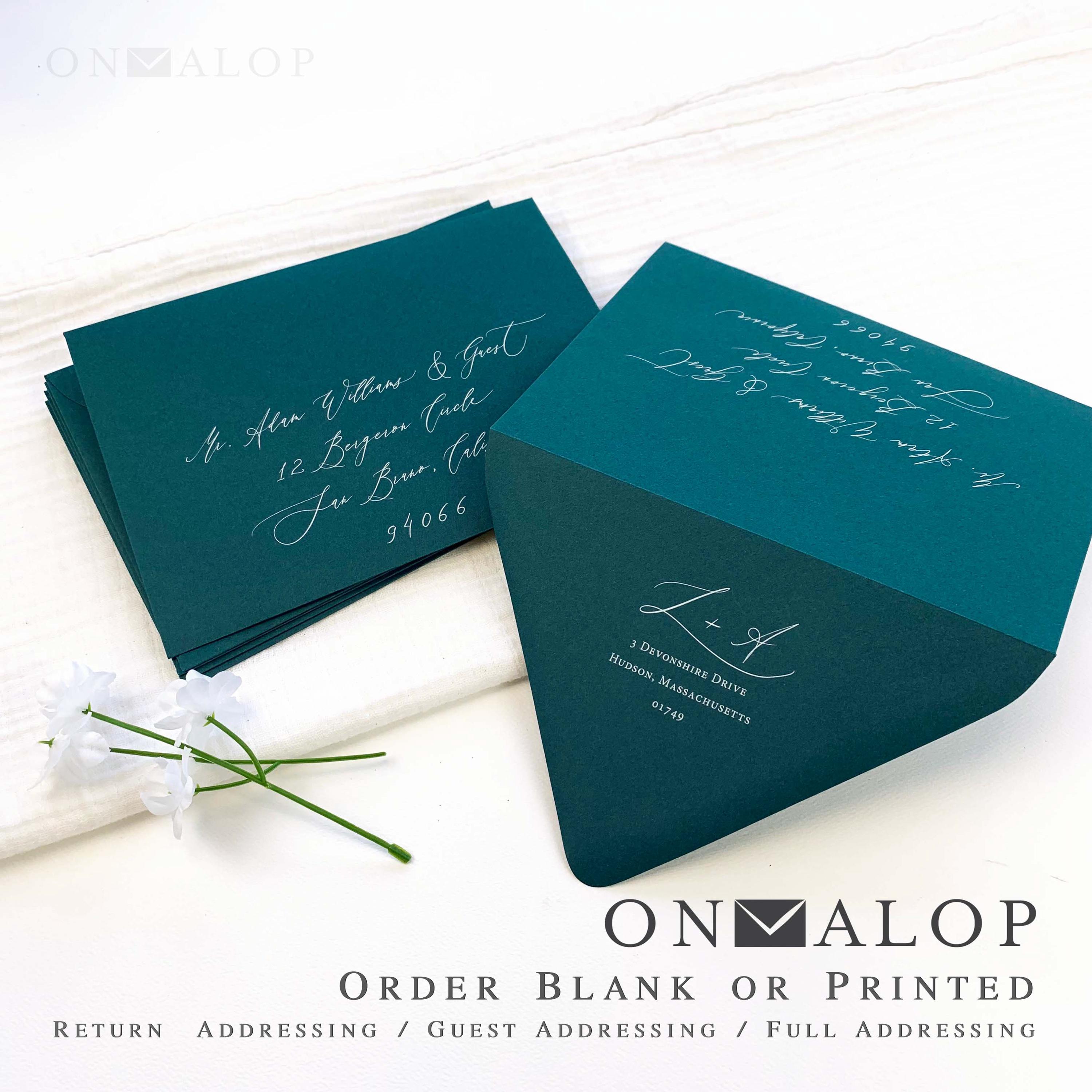 Dark Teal Peacock Envelopes Blank or Printed with Addresses for Invitations, RSVPs | Fancy Thick Paper | 5x7 A7 + More Sizes | 25 Envelopes