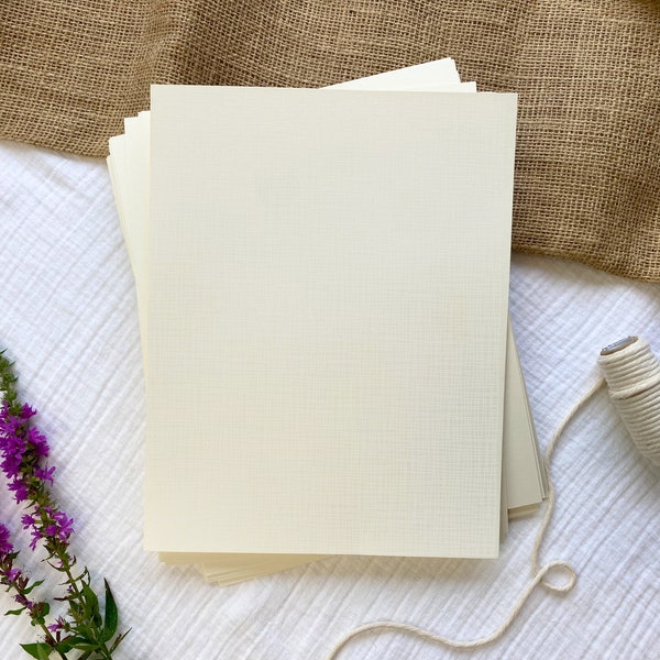 8 1/2 x 11 Linen Textured Card Stock Natural White | Thick, Heavy Paper, Linen Finish | For Invitations, Cards, Prints + | 25 Blank Sheets