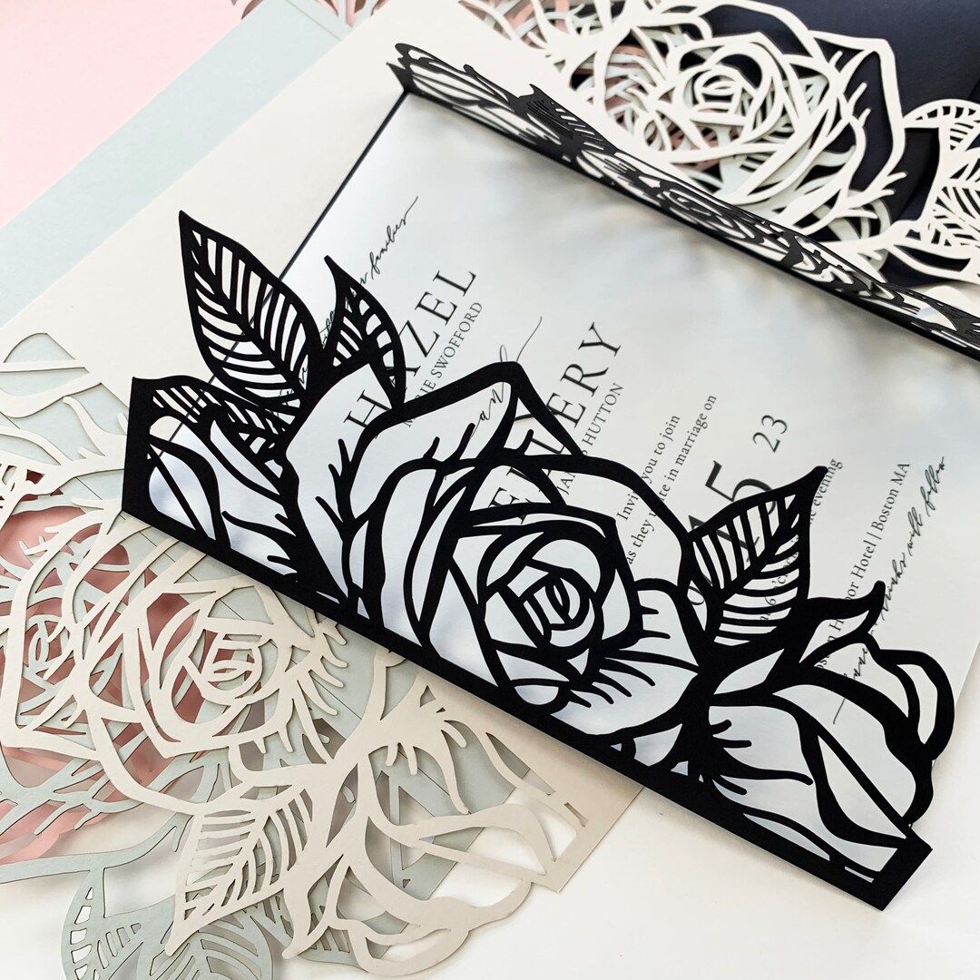 5x7 Floral Laser Cut Invitation Wraps Precut, Thick Cardstock 1