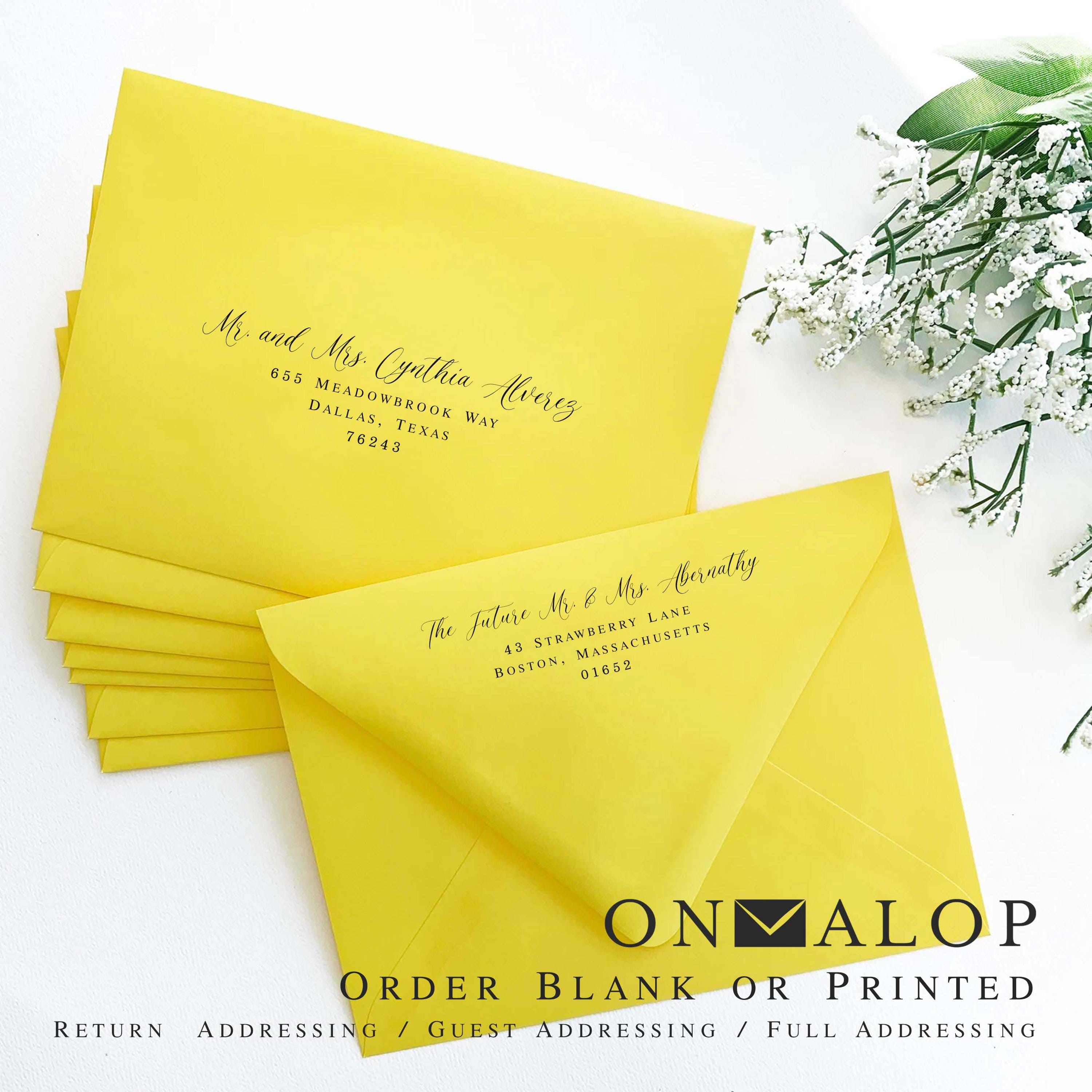 Bright Yellow Envelopes for Weddings, RSVPs, Baby Showers, Invites, etc | 25 Envelopes, Blank or Custom Printed | 4x6, 5x7, 5x8 + More Sizes