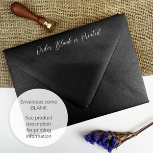 Onyx Black Shimmer Metallic Envelopes for Wedding Invitations, Greeting, RSVP Cards | 25 Blank Envelopes - White Ink Printing Available