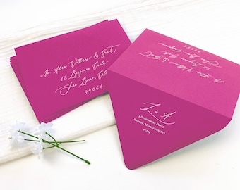 Fuchsia Hot Pink Euro Flap Envelopes for Wedding, Bat Mitzvah, Quinceanera, Shower | 25 Blank Envelopes | Printing & Addressing Available