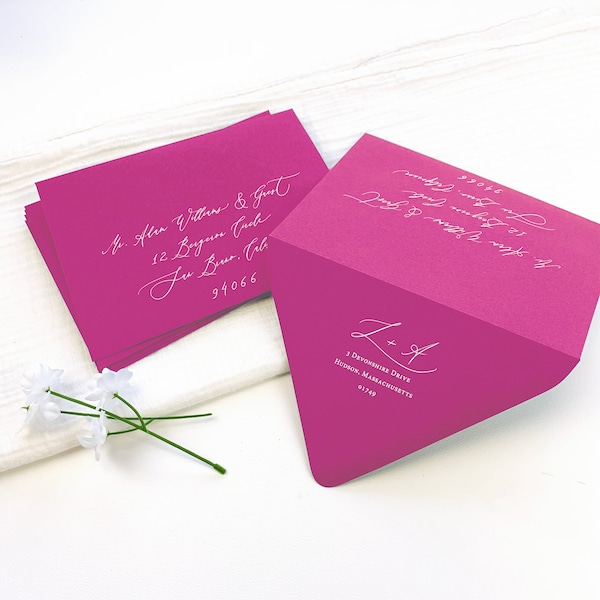 Fuchsia Hot Pink Euro Flap Envelopes for Wedding, Bat Mitzvah, Quinceanera, Shower | 25 Blank Envelopes | Printing & Addressing Available