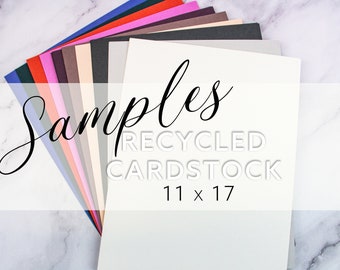 May include: Samples of recycled cardstock in various colors, including red, pink, blue, and gray. The cardstock is 11 x 17 inches.