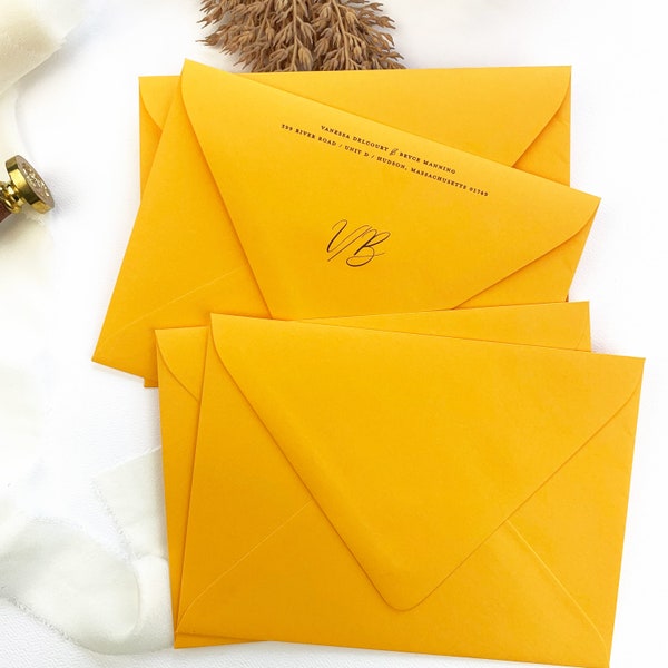 Sun Glow Yellow/Orange Envelopes for Wedding, Party Invites | 25 Blank Envelopes (Printing Available) | Similar to Mustard, Sunflower