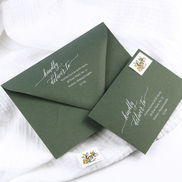Dusty Green Wedding Envelopes | 5x7 (A7), A2, A6, A9 + More Standard Sizes | 25 Blank Envelopes | Printing Available