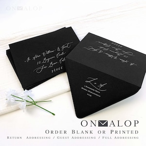 Black Envelopes for Weddings, Showers, Cards | A1, A2, A6, A7, A9 + | 25 Euro Flap Envelopes Blank or Personalized with White Ink Printing