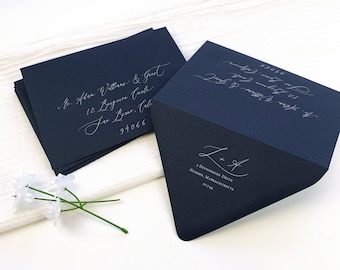 Midnight Blue Navy Envelopes Blank or Addressed | 5x7 (A7) + More Sizes for Wedding Invites, RSVPs | 25 Envelopes | White Printing Available