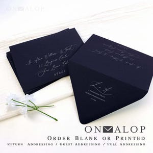 Dark Navy Blue Envelopes for Wedding & Greeting Cards | Thick Envelopes, Euro Flap | 25 Blank Envelopes | White Printing Add-On Available
