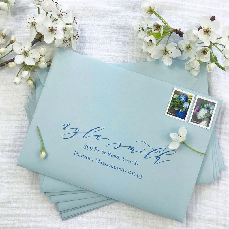 Placid Blue, Light Dusty Blue Envelopes for Wedding Invitations, RSVPs, Cards 25 Envelopes Order Blank or Personalized with Addresses image 1