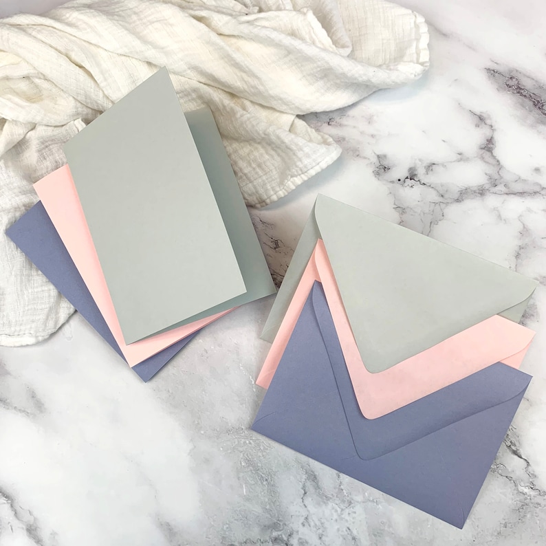 A7 5x7 blank folding cards with envelopes. Matching blank card and envelope kits for invitations, card making.