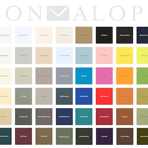 May include: A color chart featuring a variety of hues, including shades of blue, green, pink, and yellow. Each color is displayed in a square with a corresponding number and name. The word "ONMALOP" is at the top.