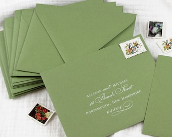 Olive Green Euro Flap Wedding Envelopes | A2, A6, A7, A9 + More Invitation Sizes | 25 Envelopes | Order Blank or Personalized with Addresses