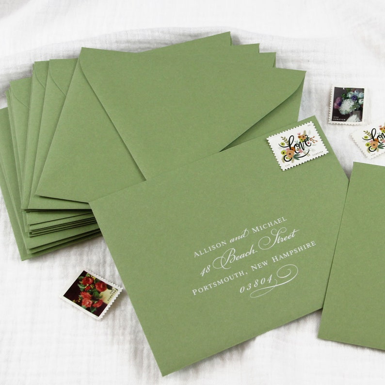 Olive Green Euro Flap Wedding Envelopes A2, A6, A7, A9 More Invitation Sizes 25 Envelopes Order Blank or Personalized with Addresses image 1