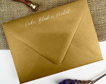 Antique Gold Metallic Shimmer Envelopes for Weddings, Invitations, RSVP, Greeting Cards | A7, 4x6, 25 Blank Envelopes (Printing Available)