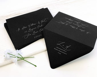 Ebony Black Envelopes for Wedding Invitations Blank or Printed, Addressed in White | 25 Envelopes | A2, A6, A7, A9 + More Popular Card Sizes