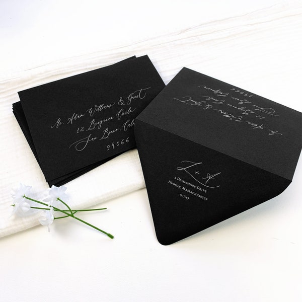 Ebony Black Envelopes for Wedding Invitations Blank or Printed, Addressed in White | 25 Envelopes | A2, A6, A7, A9 + More Popular Card Sizes