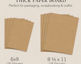 Thick Kraft Paperboard For Card Making, Scrapbooking, Packaging, Crafts | Heavy Cardboard Chip Board Paper | 25 Sheets 6x9 or 8 1/2 x 11