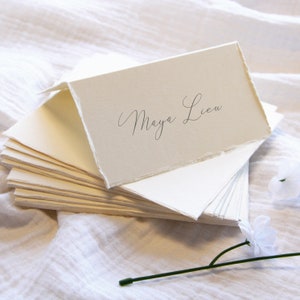 Deckled Torn Edge Wedding Placecards | 25 Blank Folded (Tent) Seating Cards in White, Cream | Guest Name Table Number Printing Available