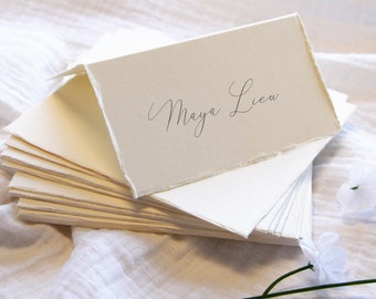 Deckled Torn Edge Wedding Placecards | 25 Blank Folded (Tent) Seating Cards in White, Cream | Guest Name Table Number Printing Available