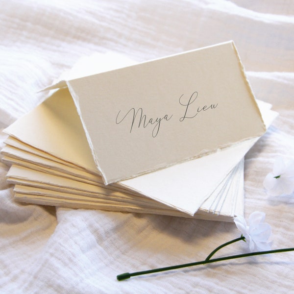 Deckled Torn Edge Wedding Placecards | 25 Blank Folded (Tent) Seating Cards in White, Cream | Guest Name Table Number Printing Available