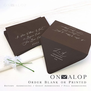 Chocolate Brown Wedding Envelopes | 25 Euro Flap Envelopes Blank or Printed, Addressed in White | 5x7 A7 + More Popular Card Sizes Available