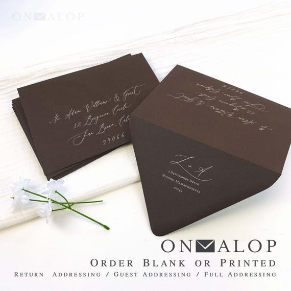 Chocolate Brown Envelopes, Blank or Custom Printed with your Addresses (25 Pack) | 5x7, 4x6 +