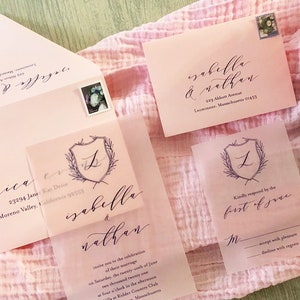 Example of envelope and vellum printing from Onvalop. Rose pink shown here.