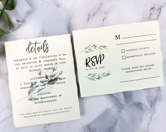 A2 Deckle Edge Blank Cards, Invitations or RSVPs, White or Cream (25 Pack)