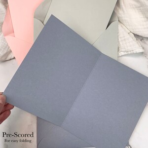 A7 5x7 cards with envelopes. Matching blank folding card and envelope kits for invitations, card making. Cards are pre scored for easy folding.