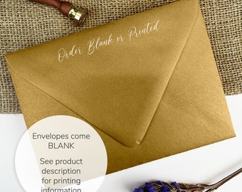 Antique Gold Metallic Shimmer Invitation Envelopes | A1, A2, A7, A7.5 + More Sizes | 25 Blank Envelopes (Address Printing Available)