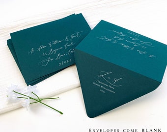 Dark Teal Peacock Envelopes Blank or Printed with Addresses for Invitations, RSVPs | Fancy Thick Paper | 5x7 A7 + More Sizes | 25 Envelopes