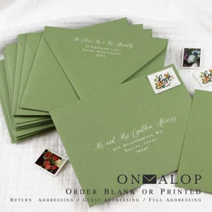 Olive Green  Envelopes for Weddings, RSVPs, Save the Dates, Invites | 25 Envelopes, Blank or Custom Printed | 4x6, 5x7, 5x8 + More Sizes