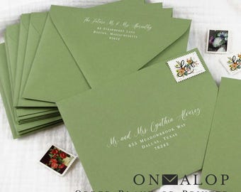 Olive Green Wedding Envelopes, Euro Flap, Blank or Printed with Addresses (25 Pack)